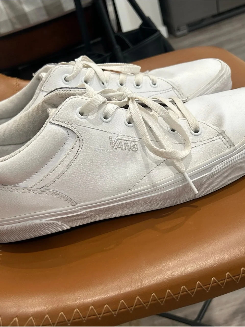 Vans Men's White Low-Top Leather Sneakers
